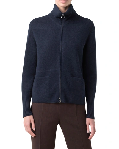 Akris Zip-front Cashmere Knit Cardigan In Navy