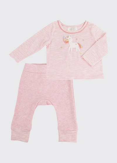 Albetta Babies' Crochet Unicorn & Stars Striped Top W/ Matching Pants In Pink