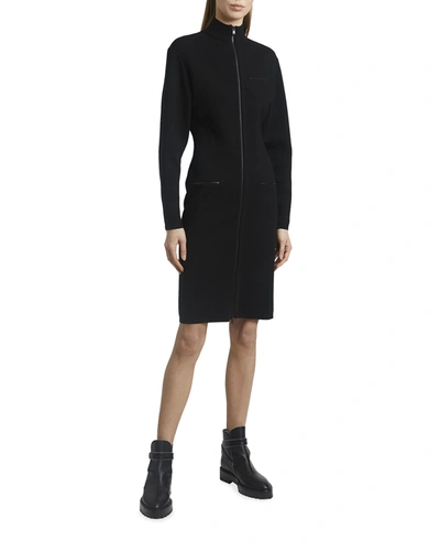 Alaïa Mock-neck Zip-front Long Stretch Wool Dress In Black