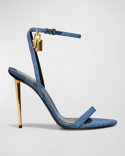 Tom Ford Denim Lock & Key Stiletto Sandals In Blue
