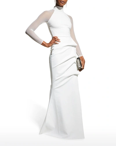 Kacey Illusion-Sleeve Cape Gown