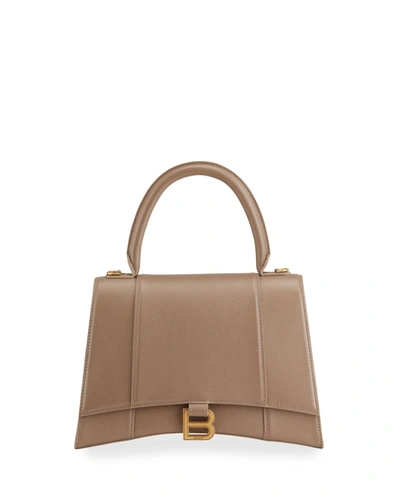 Balenciaga Hourglass Leather Top-handle Bag In Beige