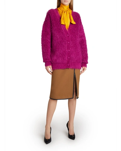 Saint Laurent Oversized Fuzzy Long-sleeve Cardigan In Purple