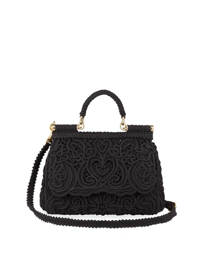 Dolce & Gabbana Miss Sicily Medium Lace Satchel Bag In Black