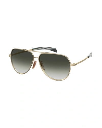 David Beckham Men's Metal Brow-bar Aviator Sunglasses In Gray