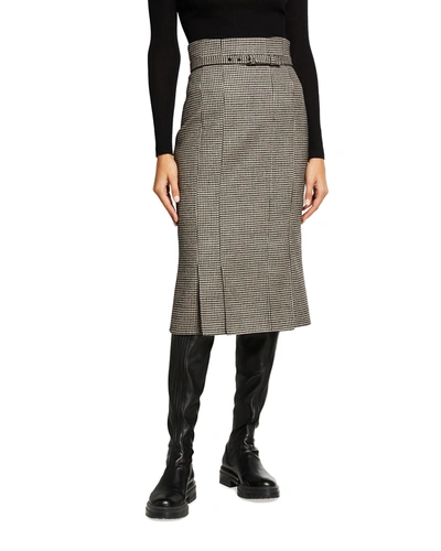 Akris Houndstooth Belted Wool Pencil Skirt In Black/white