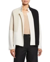 Akris Double-face Intarsia Open Cardigan In White/black