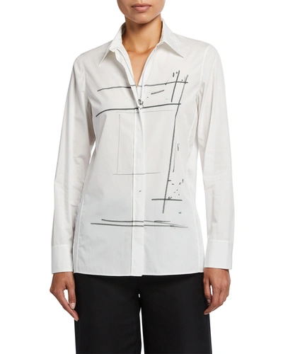 Akris Placed Print Zip-front Long-sleeve Collared Tunic In White/black