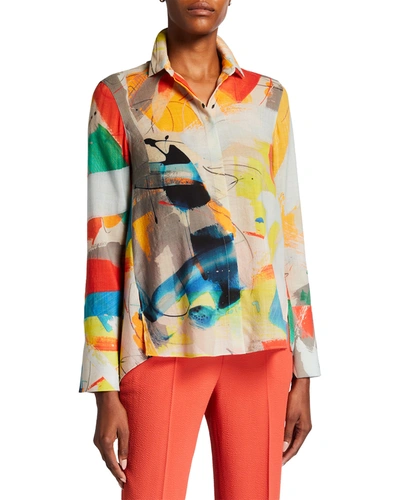 Akris Strokes On Paper Print Wool Crepe A-line Blouse In Multi