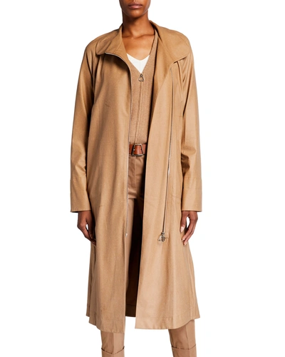 Akris Zip-front Raglan-sleeve Long Silk Taffeta Coat In Dark Beige