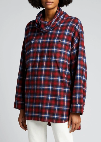 R13 Oversized Flannel Cowl-neck Shirt In Multi Pattern