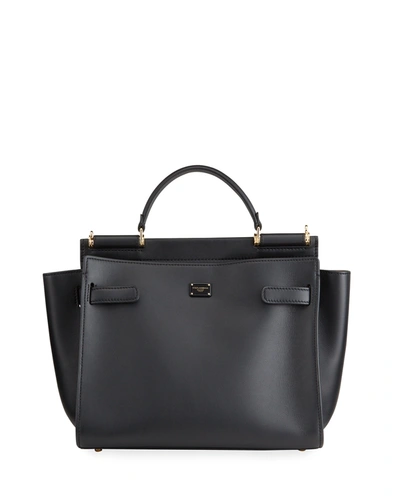 Dolce & Gabbana Sicily Medium Leather Top-handle Bag In Black