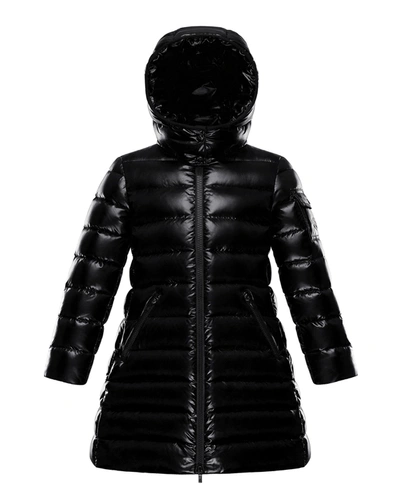 Moncler Kids' Girl's Moka Long Quilted Hooded Parka In Black