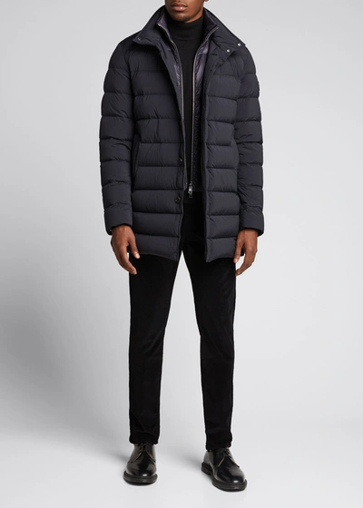 Moncler Men's Bornes Quilted Stretch-nylon Coat In Dark Blue