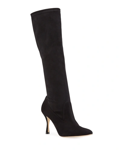 Manolo Blahnik Pamfilo 90mm Suede Knee Boots In Blck0015