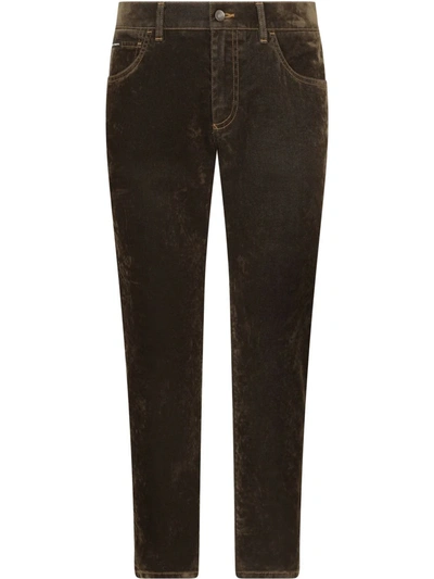 Dolce & Gabbana Men's Overdyed Cropped Jeans In Green