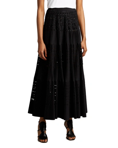 Alaïa Edition 2004 Plisse Pleated Long Skirt In Noir