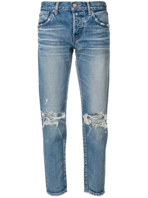 Moussy Latrobe Distressed Tapered Jeans In Blue | ModeSens