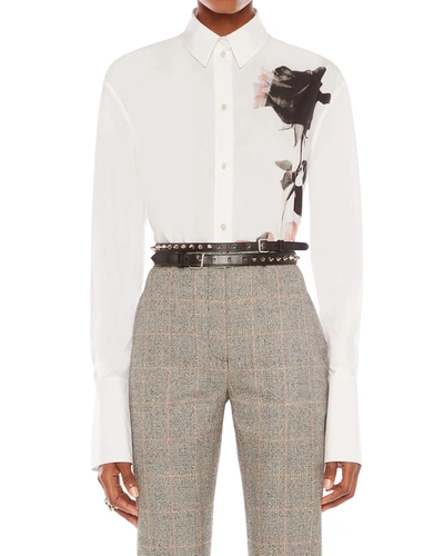 Alexander Mcqueen Floral-print Long-sleeve Shirt In Ivory