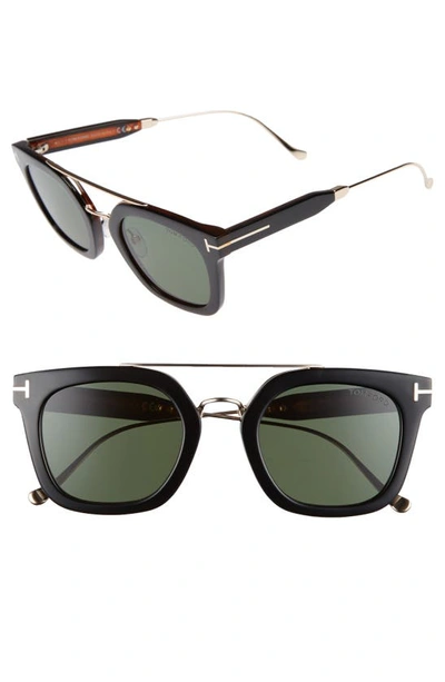 Tom Ford Alex Acetate & Metal Square Sunglasses, Black/havana/rose Golden/green In Black Green