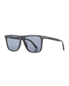 Tom Ford Men's Fletcher 57mm Rectangular Plastic Sunglasses In Shiny Black Blue Lenses