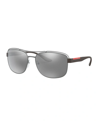 Prada Men's Mirrored Square Acetate/metal Sunglasses In Gunmetal