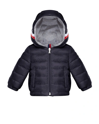 Moncler Kids' Boy's Gaddy Logo Hooded Quilted Jacket In Blue
