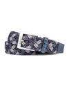 W. Kleinberg Men's Woven Linen Belt W/ Croc Tabs In Blue Mix