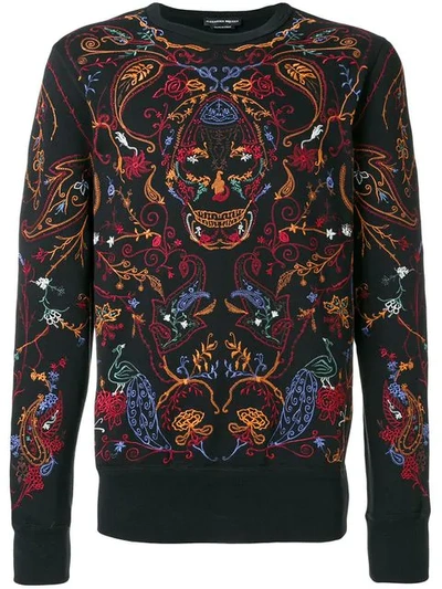 Alexander Mcqueen Embroidered Fleece-back Cotton-jersey Sweatshirt In Black