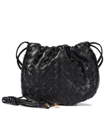 Bottega Veneta The Mini Bulb Gathered Intrecciato Leather Shoulder Bag In Black