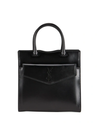Saint Laurent Uptown Baby Leather N/s Box Shoulder Bag In Black