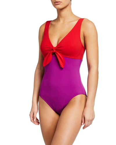 Karla Colletto Alula V-neck Underwire One-piece Swimsuit In Dahlia / Cherry