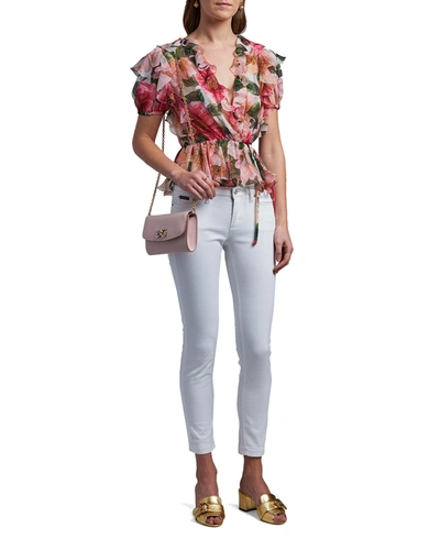 Dolce & Gabbana Chiffon Floral Wrapped Blouse In Pink Pattern