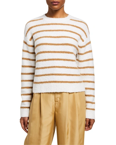 Vince Striped Crewneck Waffle Stitch Sweater In Coastal / /white