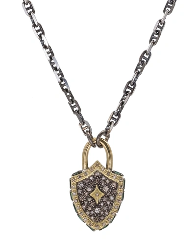 Armenta Old World Sterling Silver, 18k Yellow Gold, Tourmaline & Diamond Shield Pendant Necklace