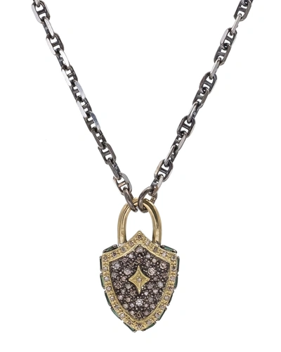 Armenta Women's Old World Sterling Silver, 18k Yellow Gold, Tourmaline & Diamond Shield Pendant Necklace