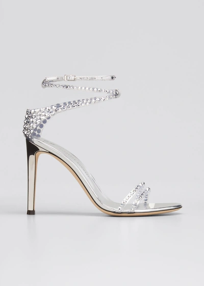 Giuseppe Zanotti Crystal Embellished Ankle-strap Stiletto Sandals In Argento