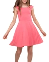 Un Deux Trois Kids' Girl's Cap-sleeve Pleated Dress In Coral