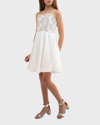 Un Deux Trois Kids' Girl's Sequin And Chiffon Sleeveless Dress In Silver