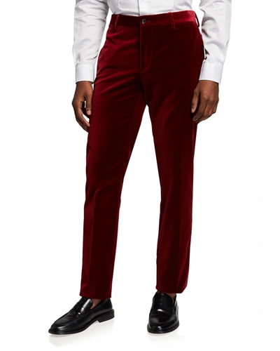 Etro Men's Solid Velvet Tuxedo Pants In Redd
