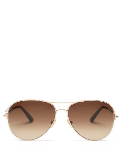 Tom Ford Clark Metal Aviator Sunglasses, Brown/gold