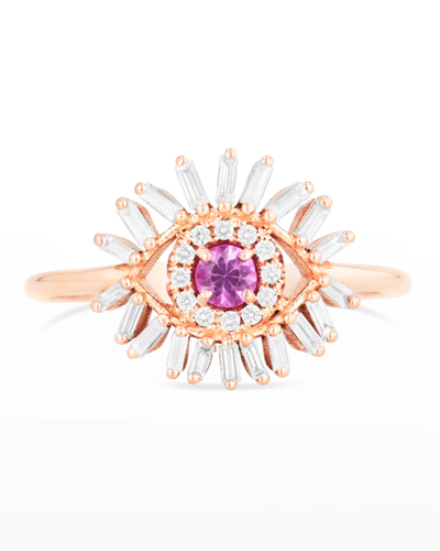 Suzanne Kalan Pink Sapphire Mini Evil Eye Ring In Rose/gold