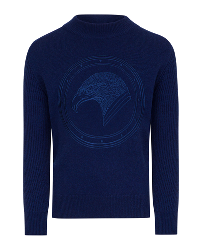 Stefano Ricci Kids' Boy's Logo Embroidered Cashmere Jumper In Blue