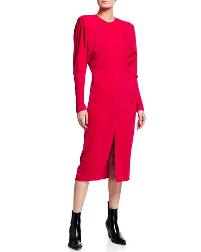 Isabel Marant Velvet Puff-sleeve Midi Dress In Pink