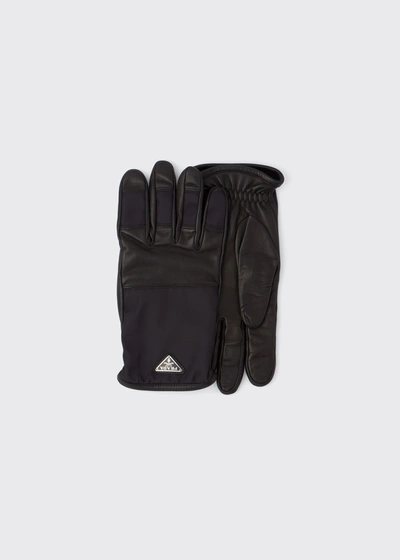 Prada Men's Nylon Napa Gloves In F0002 Nero
