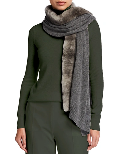 Agnona Eternal Cashmere Scarf With Mink Fur Trim In Gray | ModeSens