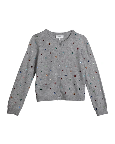 Milly Minis Kids' Girl's Rainbow Stone Embellished Cardigan In Gray