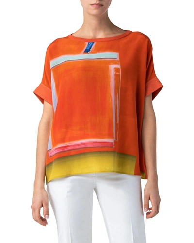 Akris Printed Silk & Knit Tunic Top In Orange Pattern