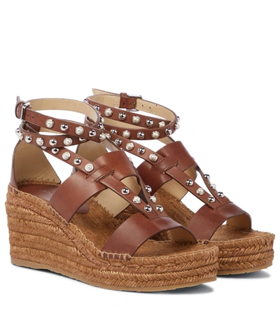Jimmy Choo Danica Pearly Suede Wedge Espadrille Sandals In Brown
