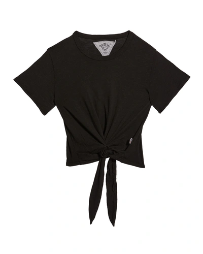 T2love Kids' Girl's Tie-front Cotton Short-sleeve Shirt In Black